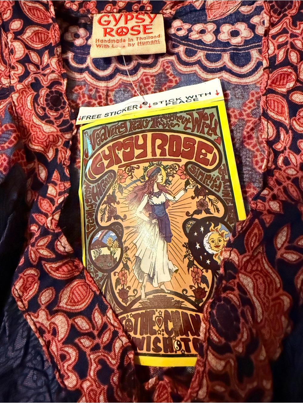 NWT! Gypsy Rose Boho Floral Long-Sleeve Tunic Dress in Navy and Coral Beautiful! - Picture 5 of 6